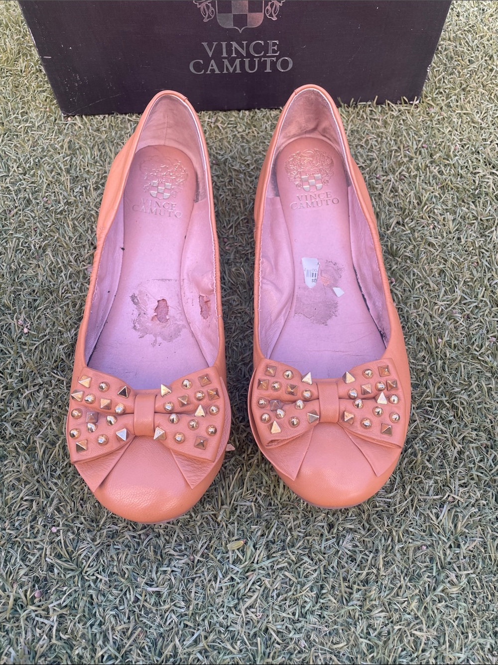 Vince Camuto Evy Bow Studded Ballet Flats in Honey
